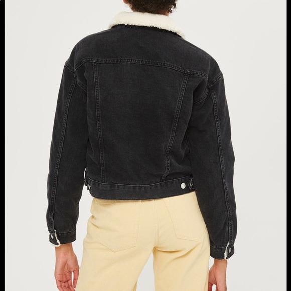 MOTO Cropped Borg Denim Jacket - Picture 5 of 8